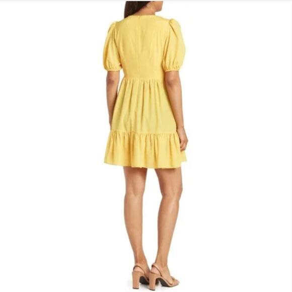 NWT Eliza J Surplice Neck Yellow Puff Sleeve Mini Dress Size 8 - Picture 2 of 9